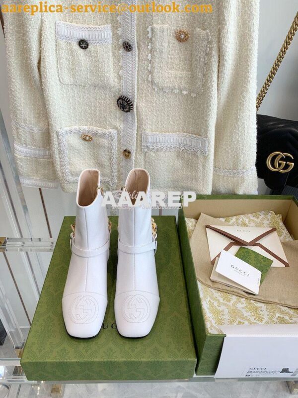 Replica Gucci Chain Soho Ankle Boot With Double G 360565 White 4