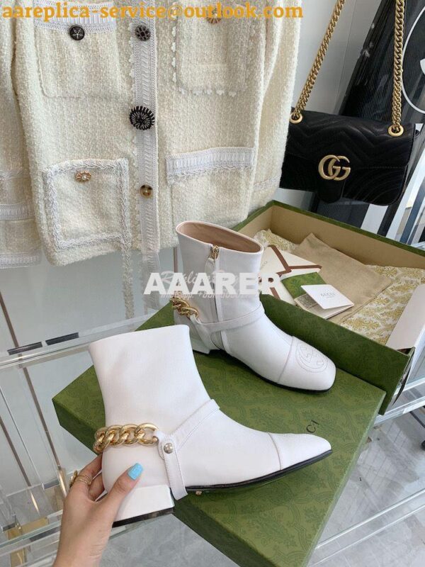 Replica Gucci Chain Soho Ankle Boot With Double G 360565 White 5