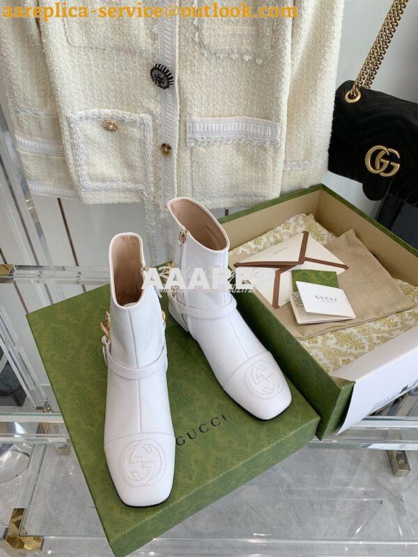 Replica Gucci Chain Soho Ankle Boot With Double G 360565 White 6