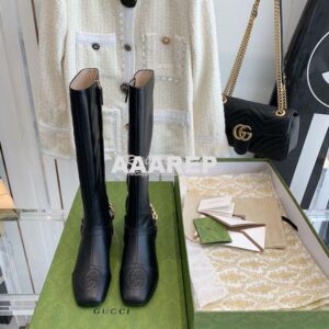 Replica Gucci Chain Soho Knee High Boot With Double G 360565 Black 2