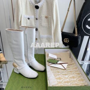 Replica Gucci Chain Soho Knee High Boot With Double G 360565 White