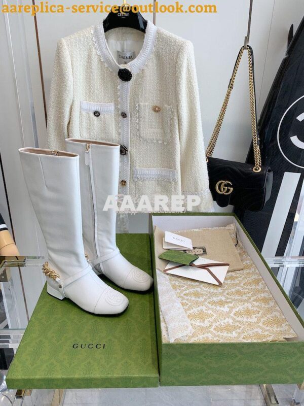 Replica Gucci Chain Soho Knee High Boot With Double G 360565 White