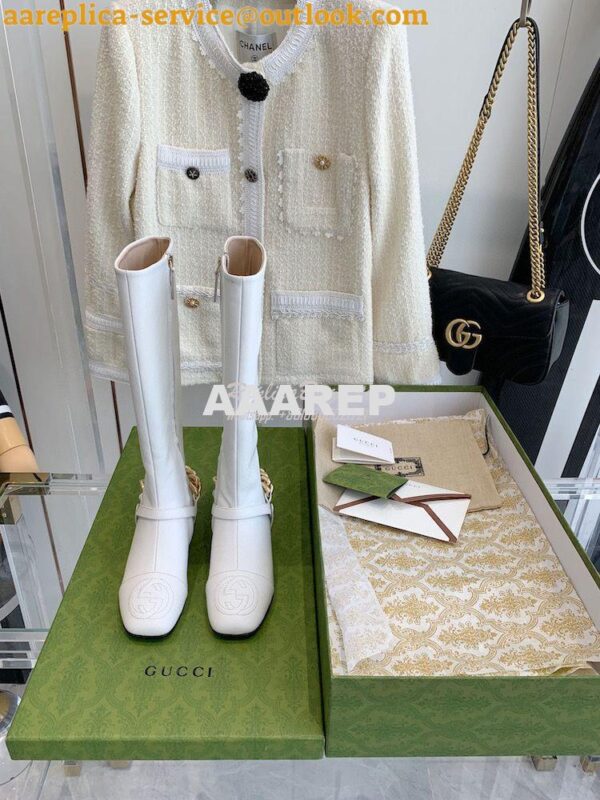 Replica Gucci Chain Soho Knee High Boot With Double G 360565 White 2