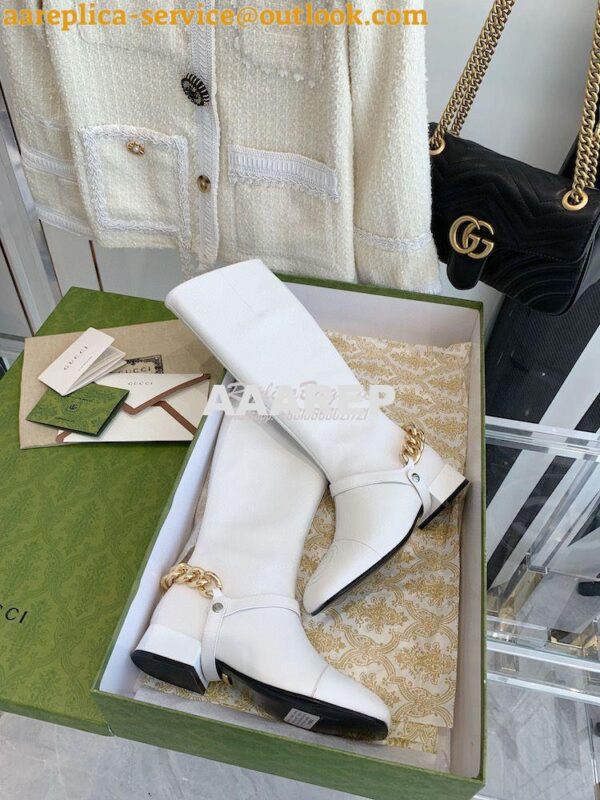 Replica Gucci Chain Soho Knee High Boot With Double G 360565 White 3