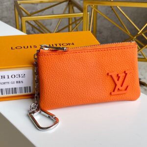 Replica Louis Vuitton Key Pouch Orange Aerogram cowhide leather M81032 2