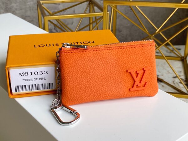 Replica Louis Vuitton Key Pouch Orange Aerogram cowhide leather M81032 4