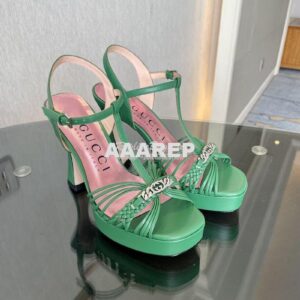 Replica Gucci GG-Chain Leather Sandals 746614 Green 2