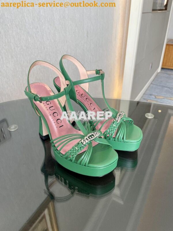 Replica Gucci GG-Chain Leather Sandals 746614 Green 4