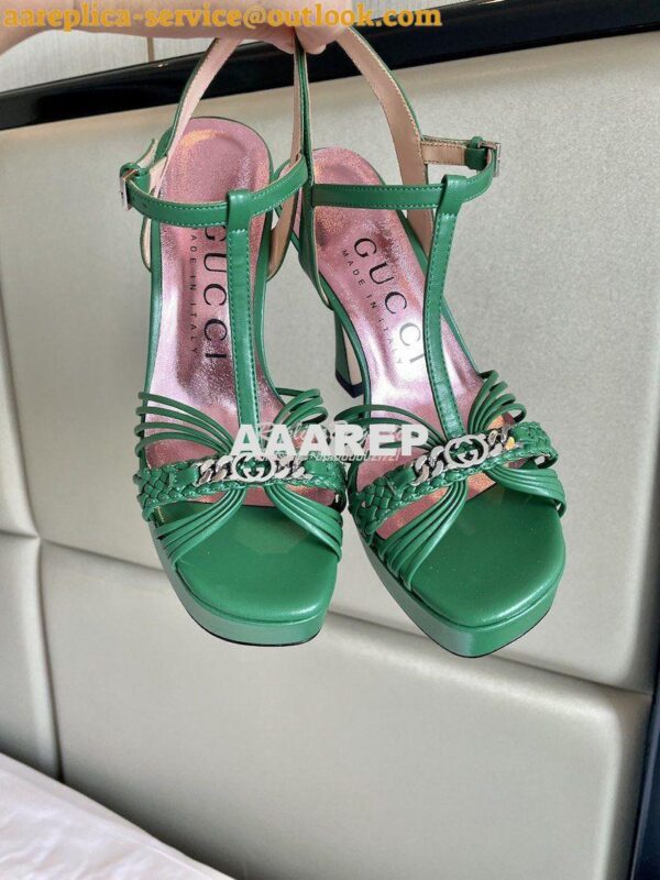 Replica Gucci GG-Chain Leather Sandals 746614 Green 5