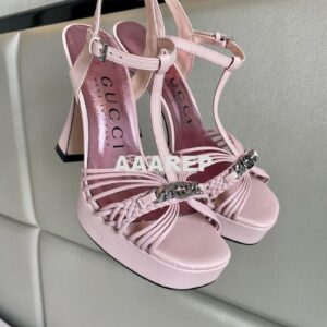 Replica Gucci GG-Chain Leather Sandals 746614 Pink 2