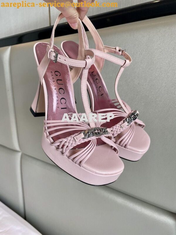 Replica Gucci GG-Chain Leather Sandals 746614 Pink 4