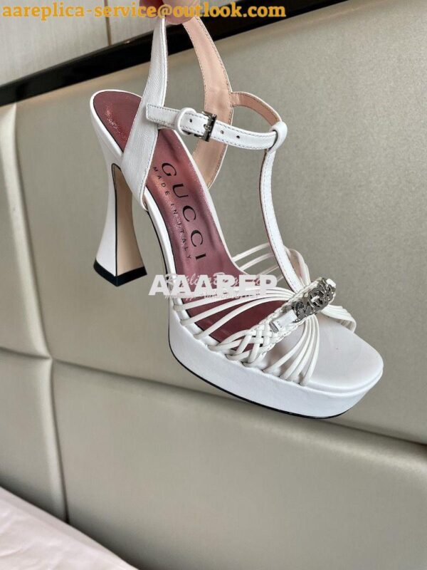 Replica Gucci GG-Chain Leather Sandals 746614 White 5