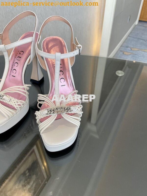 Replica Gucci GG-Chain Leather Sandals 746614 White 9