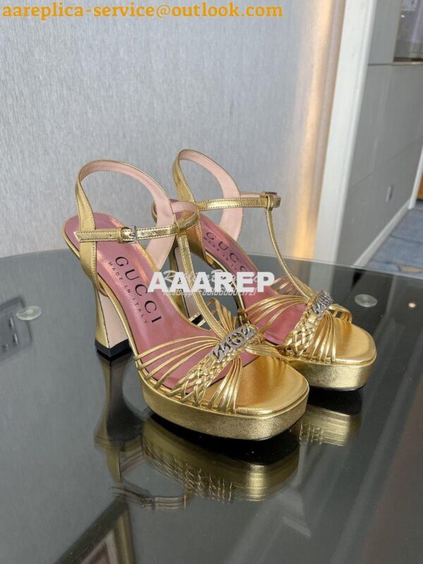 Replica Gucci GG-Chain Metallic-Leather Sandals 746614 Gold