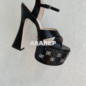 Replica Gucci Interlocking G Studs Leather Sandal 719843 Black