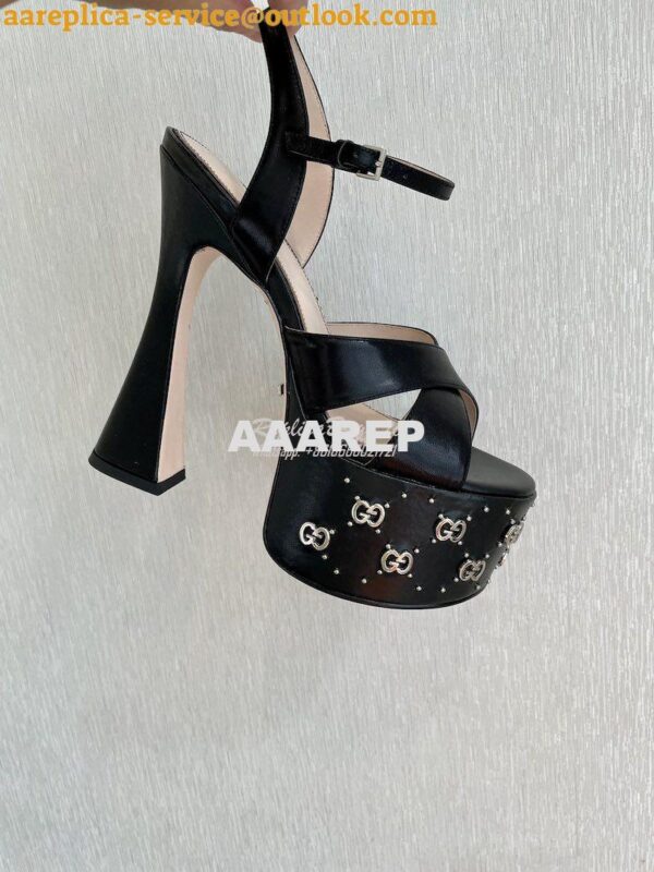 Replica Gucci Interlocking G Studs Leather Sandal 719843 Black