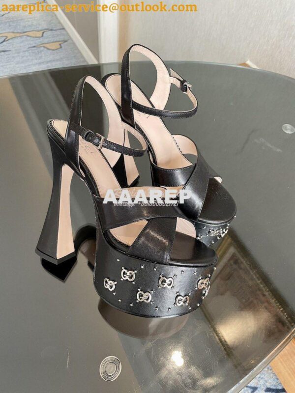 Replica Gucci Interlocking G Studs Leather Sandal 719843 Black 3