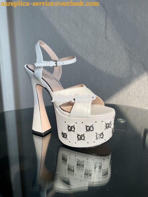 Replica Gucci Interlocking G Studs Leather Sandal 719843 White 7