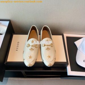 Replica Gucci Jordaan Embroidered Leather Horsebit Loafer 505281 White