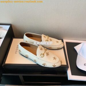 Replica Gucci Jordaan Embroidered Leather Horsebit Loafer 505281 White 2