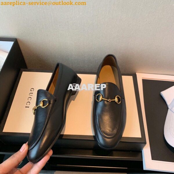 Replica Gucci Jordaan Leather Horsebit Loafer 404069 Black 7