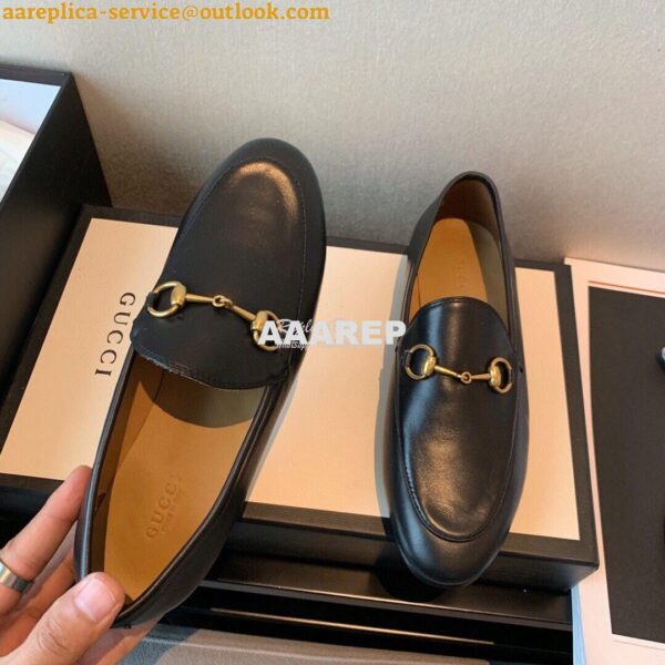 Replica Gucci Jordaan Leather Horsebit Loafer 404069 Black 9