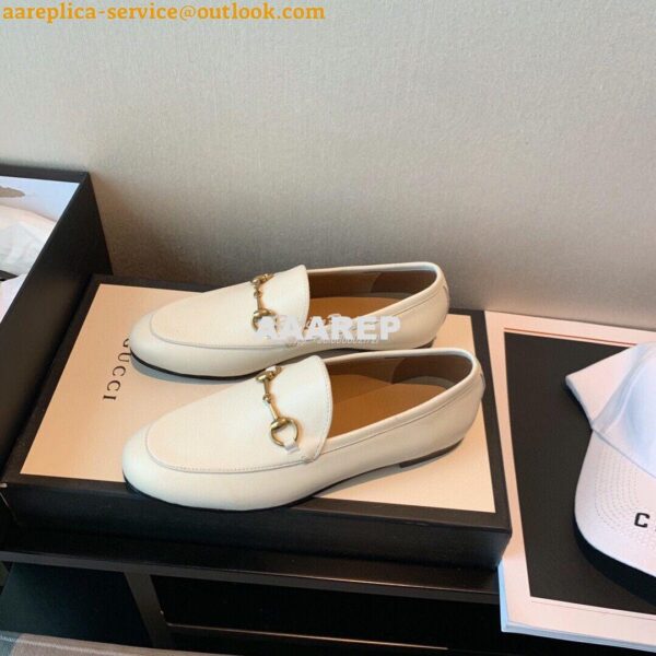 Replica Gucci Jordaan Leather Horsebit Loafer 404069 White 3