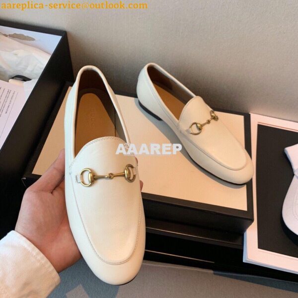 Replica Gucci Jordaan Leather Horsebit Loafer 404069 White 4