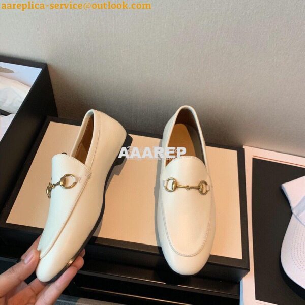 Replica Gucci Jordaan Leather Horsebit Loafer 404069 White 5