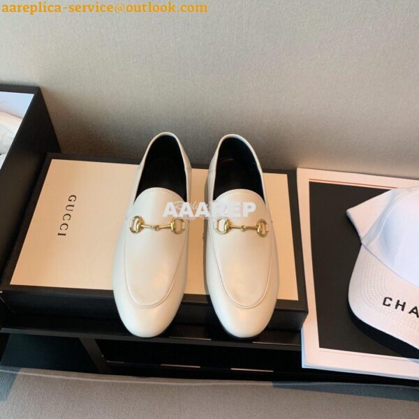 Replica Gucci Leather Horsebit Loafer 414998 White 3