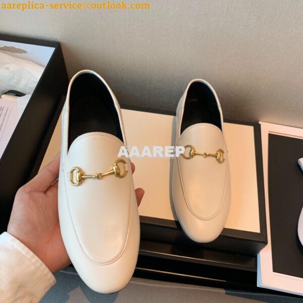 Replica Gucci Leather Horsebit Loafer 414998 White 7