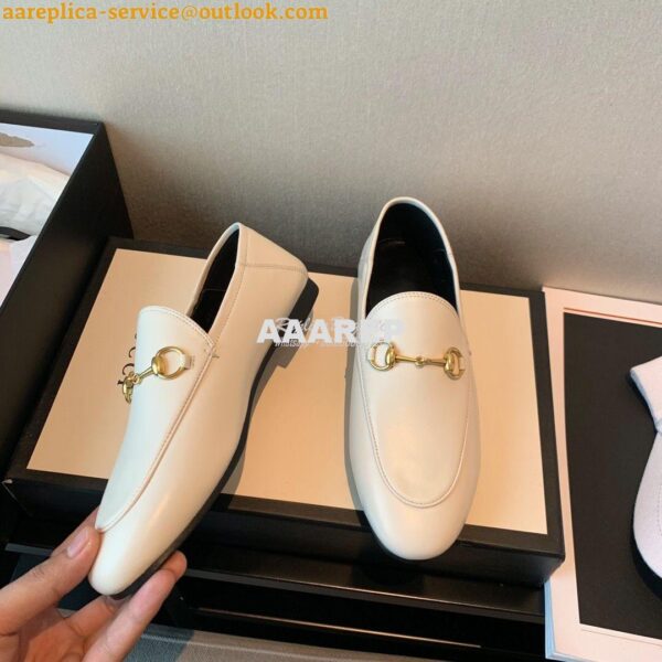 Replica Gucci Leather Horsebit Loafer 414998 White 8