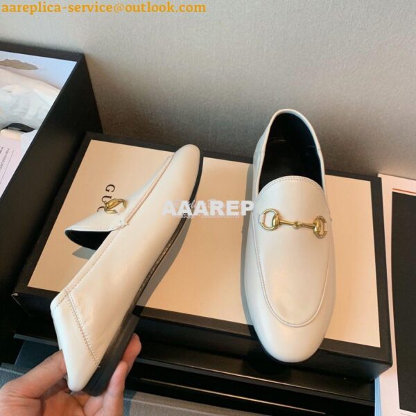 Replica Gucci Leather Horsebit Loafer 414998 White 9