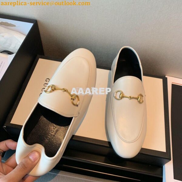 Replica Gucci Leather Horsebit Loafer 414998 White 10