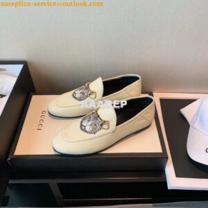 Replica Gucci Leather Horsebit Loafer 414998 White with Kitty Print 2