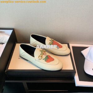 Replica Gucci Leather Horsebit Loafer 414998 White with Strawberry Pri 2