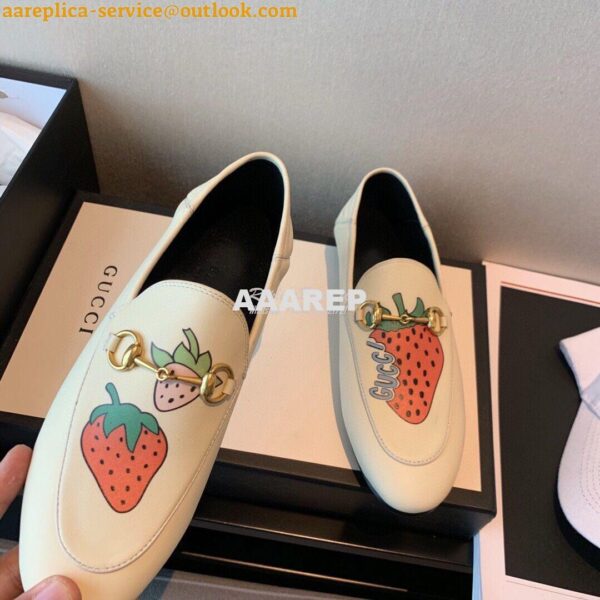 Replica Gucci Leather Horsebit Loafer 414998 White with Strawberry Pri 5