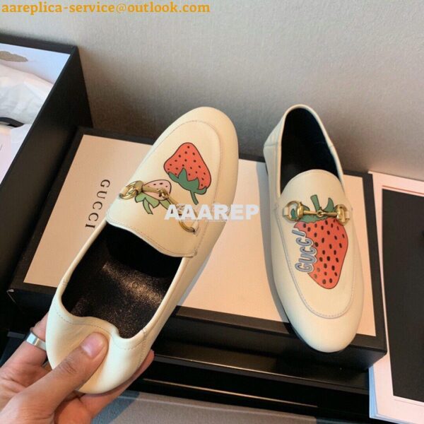 Replica Gucci Leather Horsebit Loafer 414998 White with Strawberry Pri 6