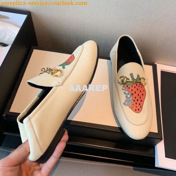 Replica Gucci Leather Horsebit Loafer 414998 White with Strawberry Pri 7