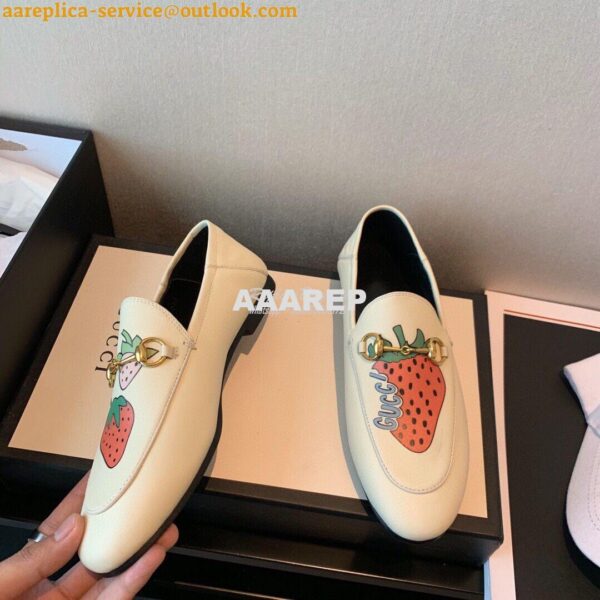 Replica Gucci Leather Horsebit Loafer 414998 White with Strawberry Pri 8