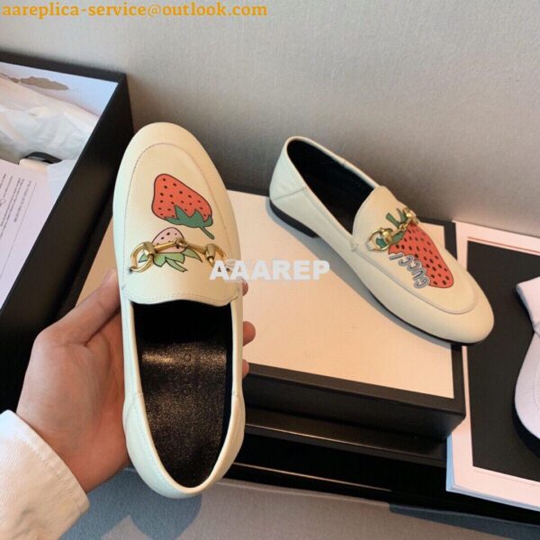 Replica Gucci Leather Horsebit Loafer 414998 White with Strawberry Pri 9