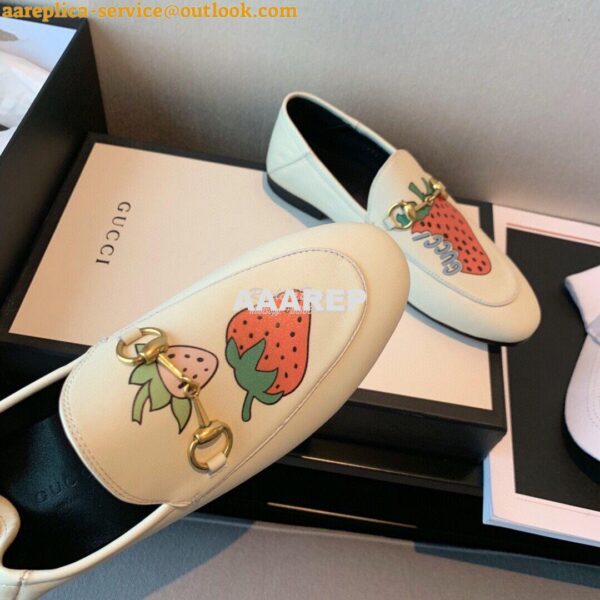 Replica Gucci Leather Horsebit Loafer 414998 White with Strawberry Pri 10