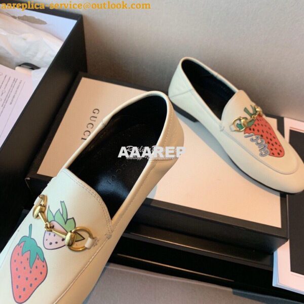 Replica Gucci Leather Horsebit Loafer 414998 White with Strawberry Pri 11