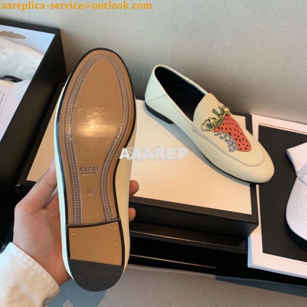 Replica Gucci Leather Horsebit Loafer 414998 White with Strawberry Pri 12