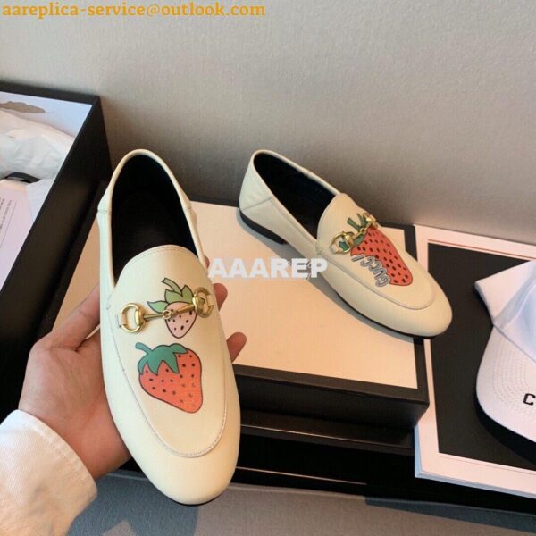 Replica Gucci Leather Horsebit Loafer 414998 White with Strawberry Pri 13