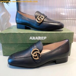 Replica Gucci Leather Loafer With Double G 602496 Black 2