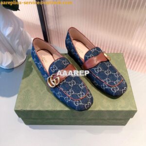 Replica Gucci Leather Loafer With Double G 602496 Blue Denim 2