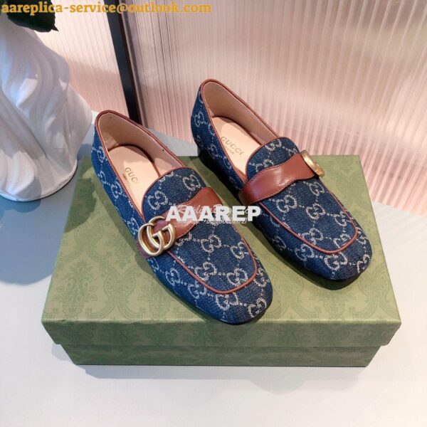 Replica Gucci Leather Loafer With Double G 602496 Blue Denim 4