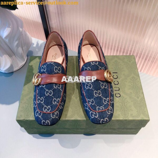 Replica Gucci Leather Loafer With Double G 602496 Blue Denim 5