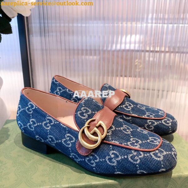 Replica Gucci Leather Loafer With Double G 602496 Blue Denim 6